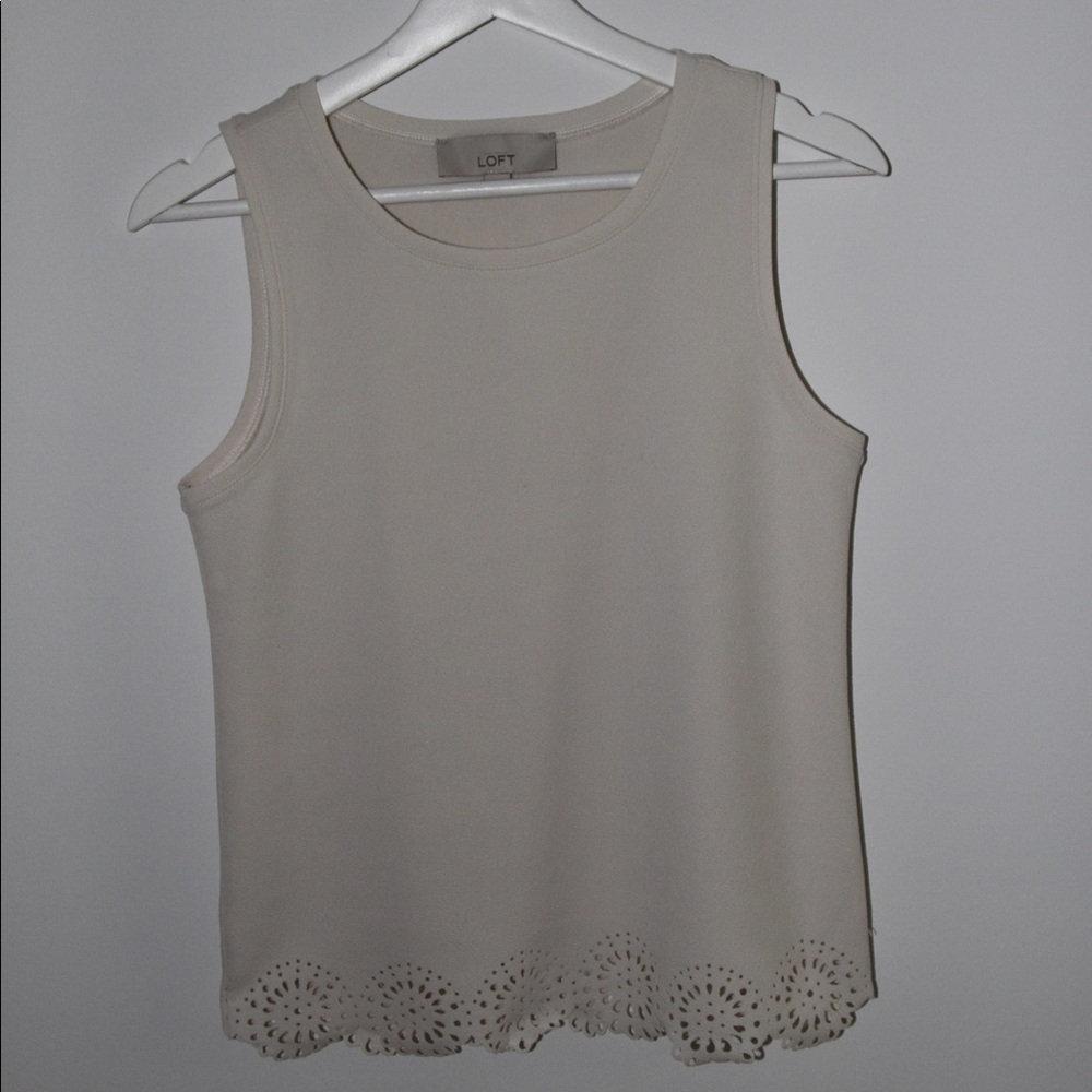 LOFT sleeveless top with floral cutouts.